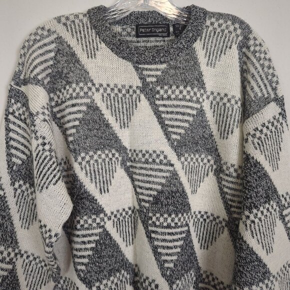 Vintage‎ Peter England Geometric Pattern gray white Acrylic Wool Mens sweater L - Picture 5 of 14